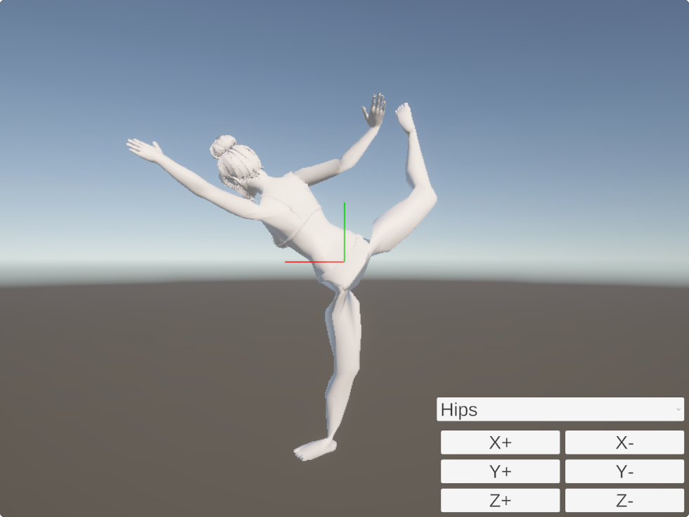 3Dモデルに反映された片足立ちポーズ